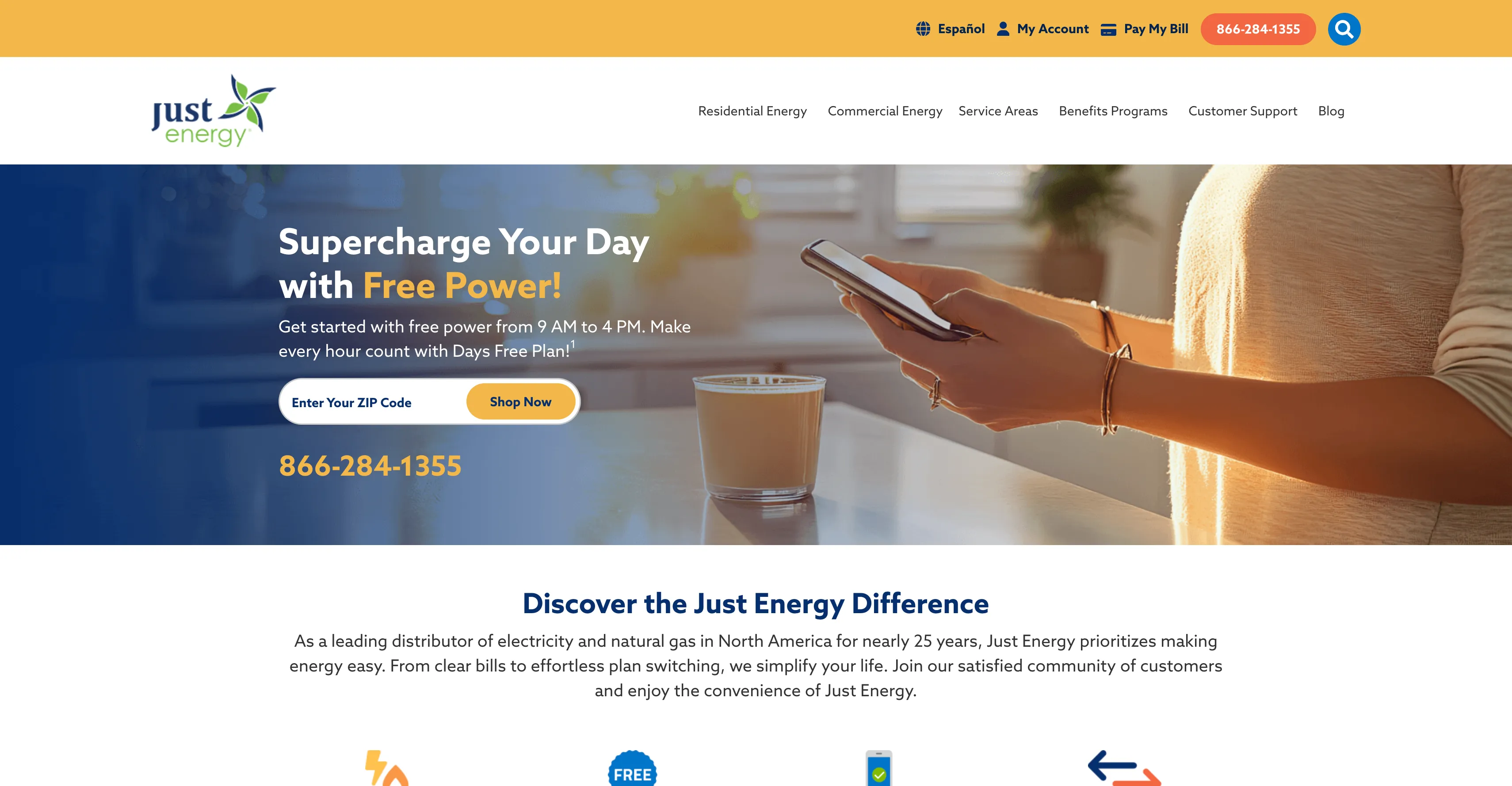 Just Energy 'Free Power' Hero Section